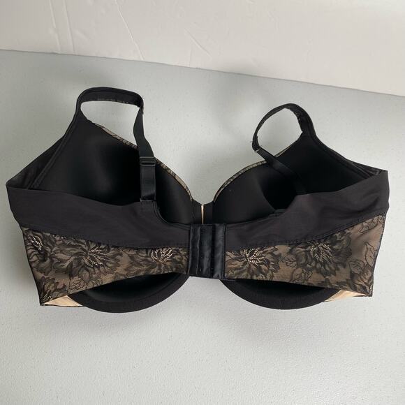 Bali Underwire Bra Size 42 DDD 42F Plus Size Black Lace Mesh Sexy Neutral Floral - Picture 3 of 7
